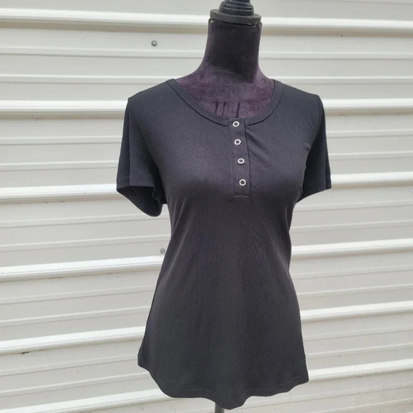 NWOT Women's RB5842 Black Snap Stretch Polyester T-Shirt Ribbed XL - Picture 5 of 7